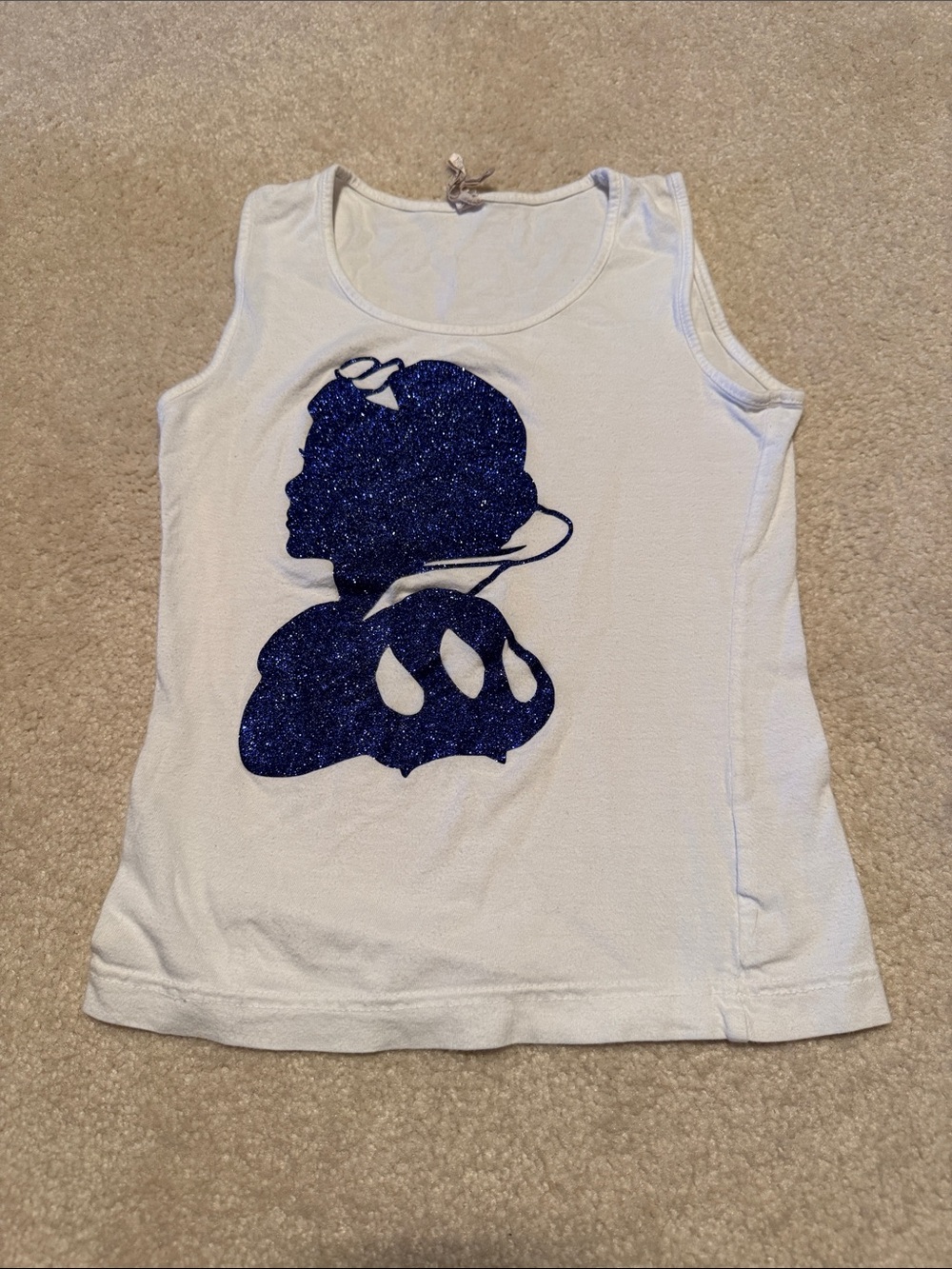 Girls' White Tank Top with Navy Glitter Silhouette of Snow White